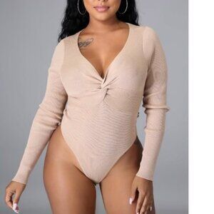 NWT Nude Front Knot Ribbed Bodysuit